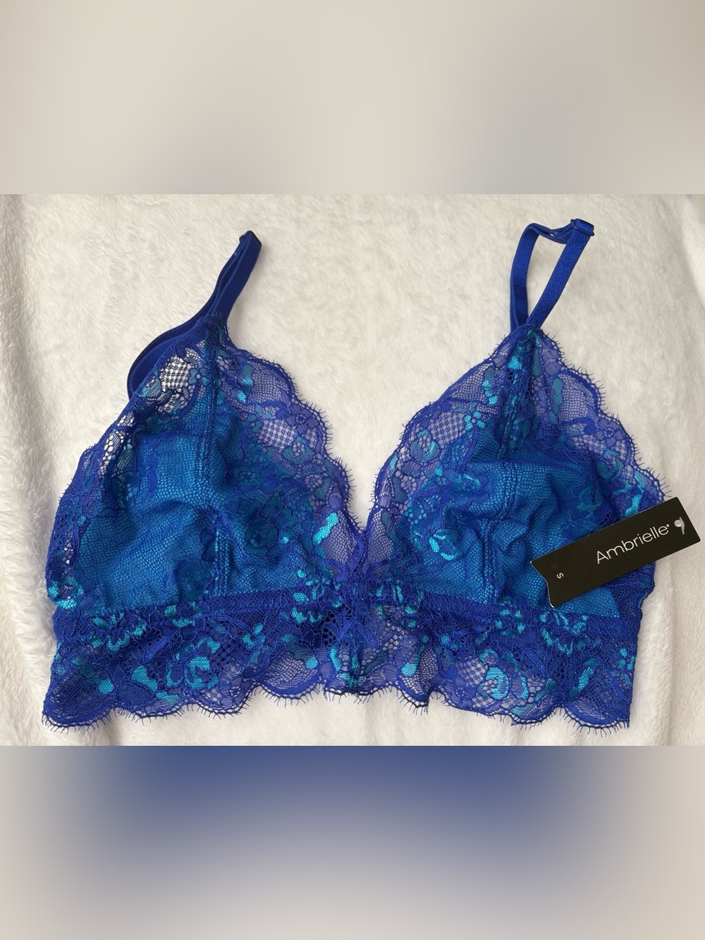 Ambrielle Fun Blue Scuba Lace Bra Bralette Sz Small NWT